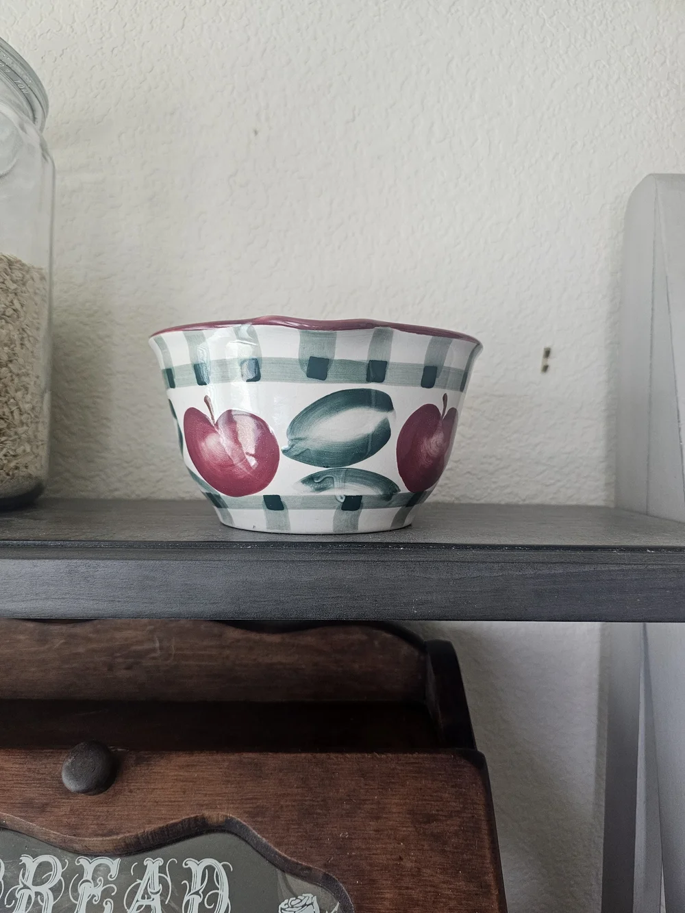 Vintage NANTUCKET Hand-Painted Fruit Pattern Mixing Bowl - Red and Green